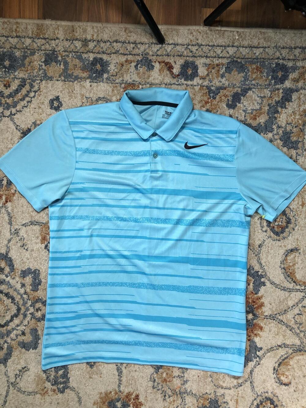Nike Golf Dri-FIT Polo Shirt Mens M Blue Stripe Golf Short Sleeve Performance